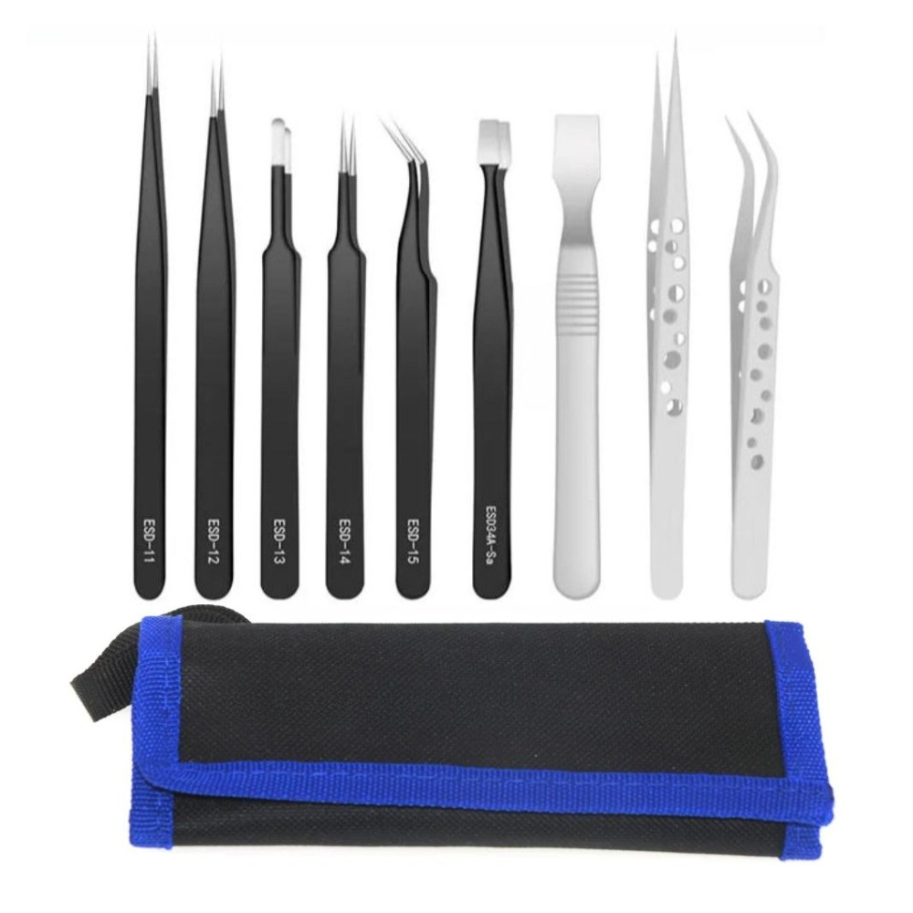 Elektronik Repair - 10/9Pcs Tweezers Set Stainless Steel Anti-Static